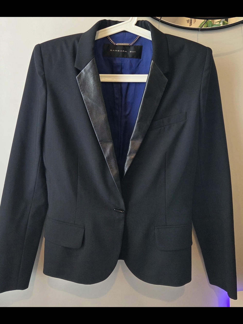 Barbara Bui Black Blazer with Satin Trim and Blue Lining